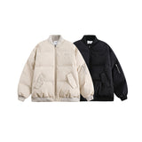 Unisex Winter Cotton Coat Embroidered Logo Baseball Collar Cotton Coat Loose Cotton Coat