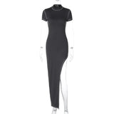 Women Dresses Spring Summer Slim-Fit Split Short Sleeve Dress