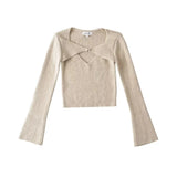 Women Sweater Knitwear Sexy V-neck Knitwear Women's Autumn Winter Retro Slim-Fit Long-Sleeved Pullover Short Sweater