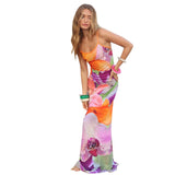 Women Dresses Strap Tie-Dye Printing Dress Sexy Slim Fit Long Dress