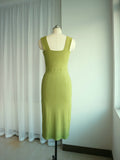 Robe Bridgerton Square Collar Knitted Sheath Slim Fit Slit Dress