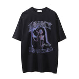 Men Vintage T-Shirt Thermal Imaging Printing Distressed Wash Short Sleeve T-shirt