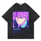 Washed retro T-shirt printed graphic casual cotton summer short sleeves