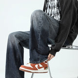 Men Jeans Loose Straight Autumn and Winter Washed Wide Leg Casual Trousers