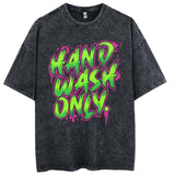 Cotton washed old letter printed cartoon style T-shirt