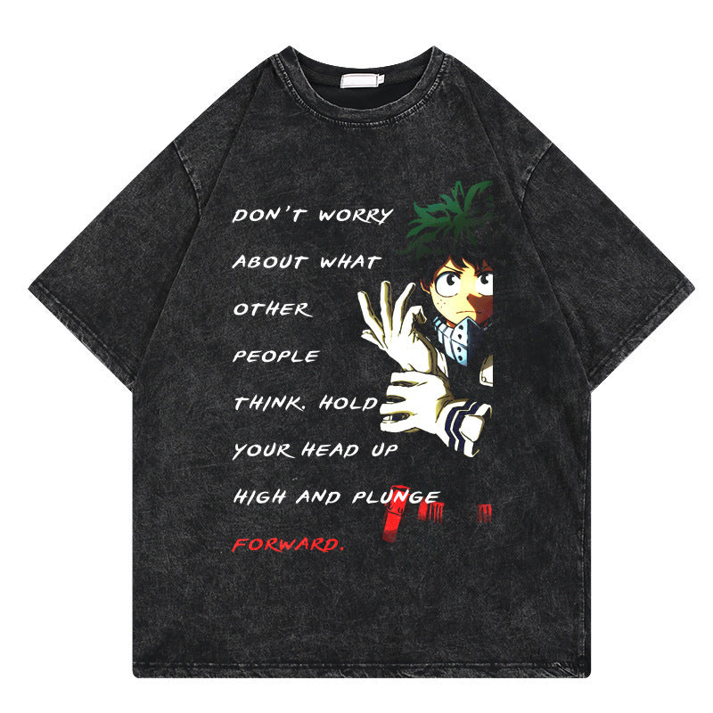 Washed retro T-shirt graphic casual cotton short sleeves