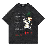 Washed retro T-shirt graphic casual cotton short sleeves