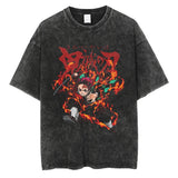 2024Harajuku Streetwear Black Washed T-Shirt Anime Graphic