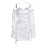 Women Dresses Autumn Winter Sexy off-the-Shoulder Lantern Sleeve Ruffle Hip Dress (Bla0420)