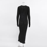 Women Dress Black Pleated Dress Female Autumn Winter Long Dress