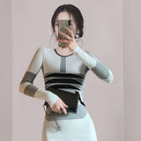 Women Maxi Dress Autumn and Winter Long Sleeve Narrow Knitted Dress