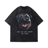 Men T Shirt Hip Hop Dog Head Printed Distressed Short Sleeve T-shirt