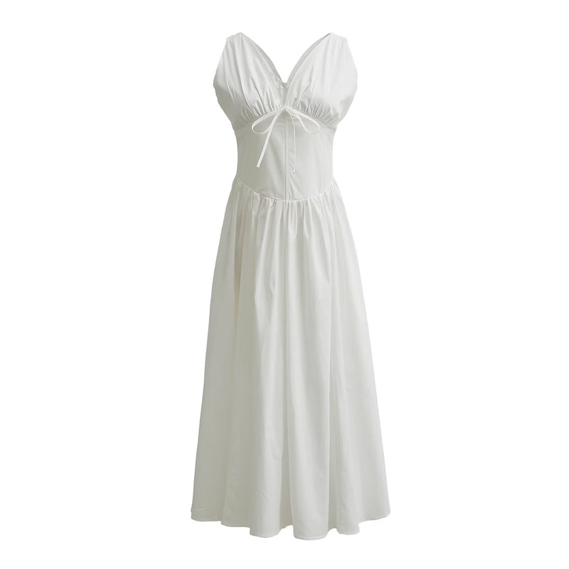 Women Dresses Summer V-neck Dress High Waist Sexy Long Dress (Xds0414)