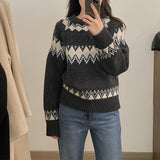 Women Knitted Pullover round Neck Autumn and Winter Leisure Wind Loose Sweater Vintage Sweater