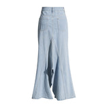 Women Dresses Denim Skirt Spring Retro Hip-Wrapped Long Skirt (Qymy0409)