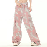 Men Sweatpants Tie-Dyed Long Pants Loose Camouflage Multi-Pocket Workwear Wide-Leg Pants