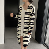 Women Cardigan Sweater Striped Sweater Autumn and Winter Loose-Fitting Long Sleeve Sweater W2361