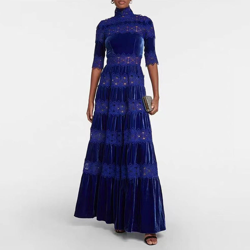 Women Dresses Spring Vintage Embroidered Turtleneck Long Dress (Qymy0409)