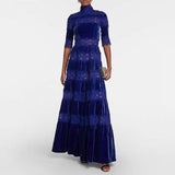 Women Dresses Spring Vintage Embroidered Turtleneck Long Dress (Qymy0409)