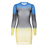 Women Dresses Summer Sexy Mesh round-Neck Long-Sleeved Dress