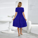 Women Date Dress V-neck Pleated Lace-up Dress