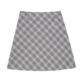 Women Skirt Plaid A- line Dress Girls Casual Embroidered Skirt