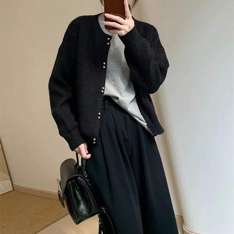 Women Knitwear Autumn and Winter round Neck Sweater Female Loose Knitted Cardigan