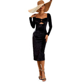 Women Dress Autumn Winter Sexy Hollow Velvet Dress