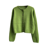 Women Knitted Cardigan Autumn Winter Retro Knitted Cardigan Loose Crew Neck Coat