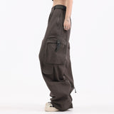 Men Sweatpants Cargo Straight-Leg Trousers Men's Zipper Pocket Loose Wide Leg Pants