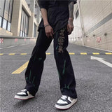 Men Jeans Retro Alphabet Rhinestone Printed Straight Jeans