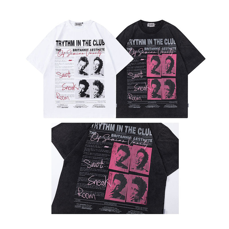 Men T Shirt Vintage Punk Style Rock Style Graffiti Printing Couple Short Sleeve T-shirt