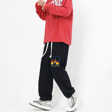 Men Jeans Flame Letter Flocking Embroidered Slacks