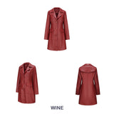 Red Leather Jacket Spring and Autumn Long Sleeve Leather Wind Coat Coat Female Lapel Single Breasted