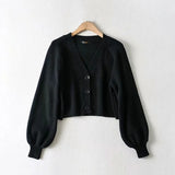 Women Sweater Knitwear Spring and Autumn Lantern Sleeve Loose Sweater Short Coat