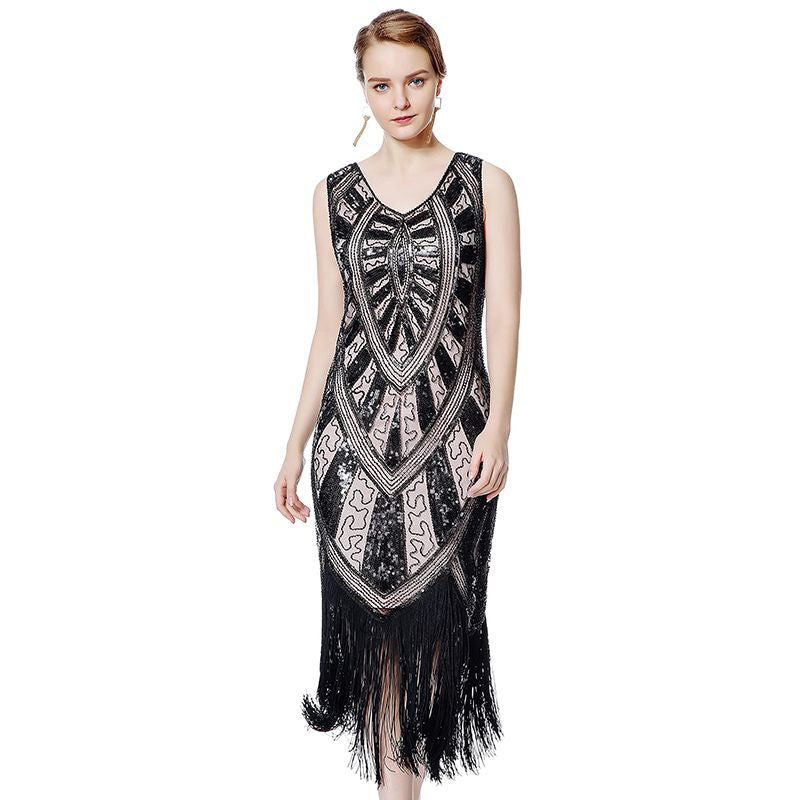 Flappers 1920S Dress Vintage Sequin Formal Dress Beaded Tassel Dress