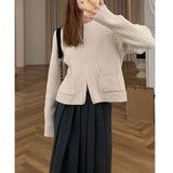 Women Knitted Cardigan Double Zipper Short Sweater Cardigan Loose Sweater Coat
