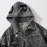 Men Jacket Coat Denim Jacket Men's Spring and Autumn Loose Stitching Sweater Hooded