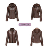 Red Leather Jacket Spring and Autumn Hooded Leather Coat Women's Detachable Hat Windproof Jacket