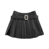 Women Skirt PU Leather Pleated Skirt Thickened Short Skirt Casual Skirt