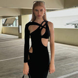 Women Jumpsuit Autumn Sexy Hollow Slim Shoulder Long Sleeve Jumpsuit (Hawthaw0412)