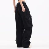 Men Sweatpants Cargo Straight-Leg Trousers Men's Zipper Pocket Loose Wide Leg Pants