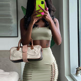 Women Dresses Summer Hollow out Cropped Tank Top Slim Skirt Suit