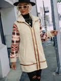 Women Trench Coat Lapel Long Stitching Zipper Plush Coat