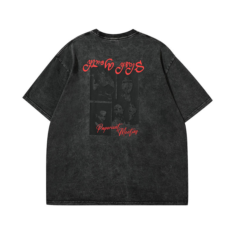 Men T Shirt Vintage Printed Couple Short Sleeve T-shirt