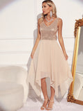 Women Evening Gown Sexy Retro Chiffon Stitching Green Sequins Dress