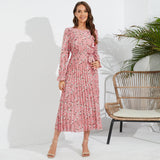Women Date Dress Autumn and Winter Leisure Floral V-neck Long-Sleeve Dress