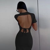 Women Dresses Spring Hip Skirt Sexy Backless Knitted Short Sleeve Dress