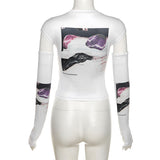 Women T-shirt Summer Slim-Fit Printed round Neck Midriff-Baring T-shirt