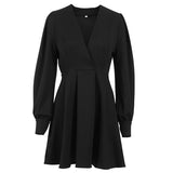 Women Dress Black V-neck Dress
